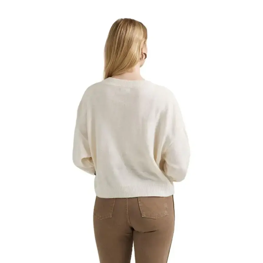 Women's Retro Western Boot Crew Sweater In White