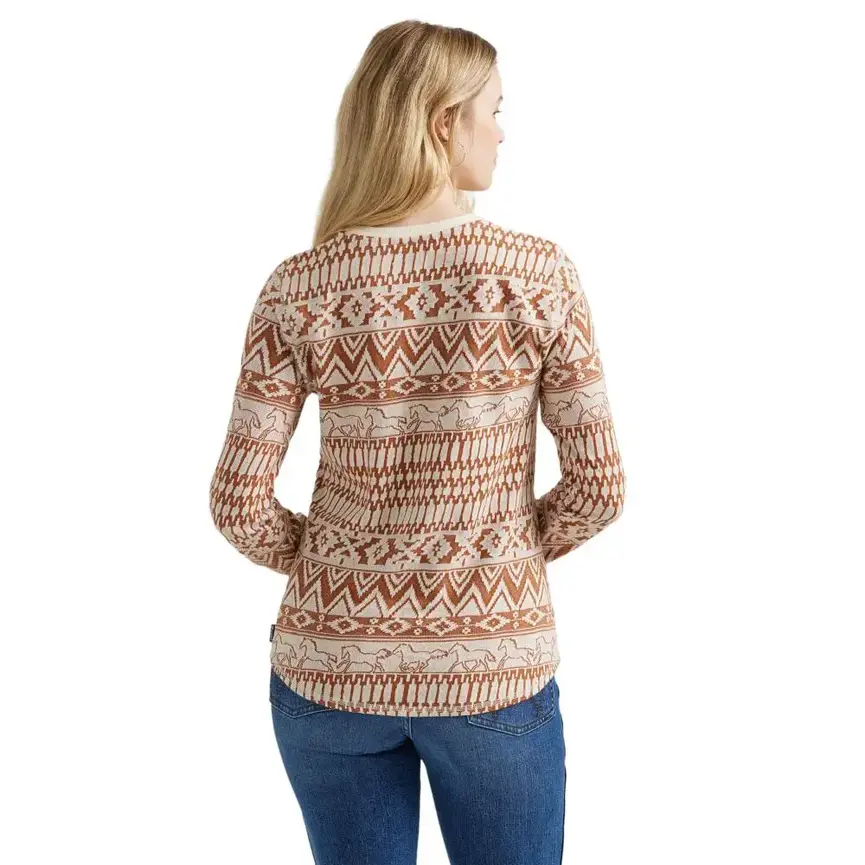 Women's Americana Long Sleeve Knit Aztec Print In Brown