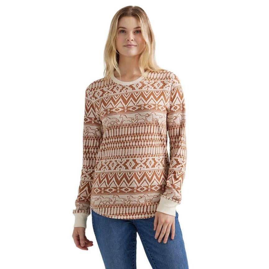 Women's Americana Long Sleeve Knit Aztec Print In Brown