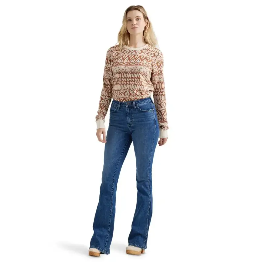 Women's Americana Long Sleeve Knit Aztec Print In Brown
