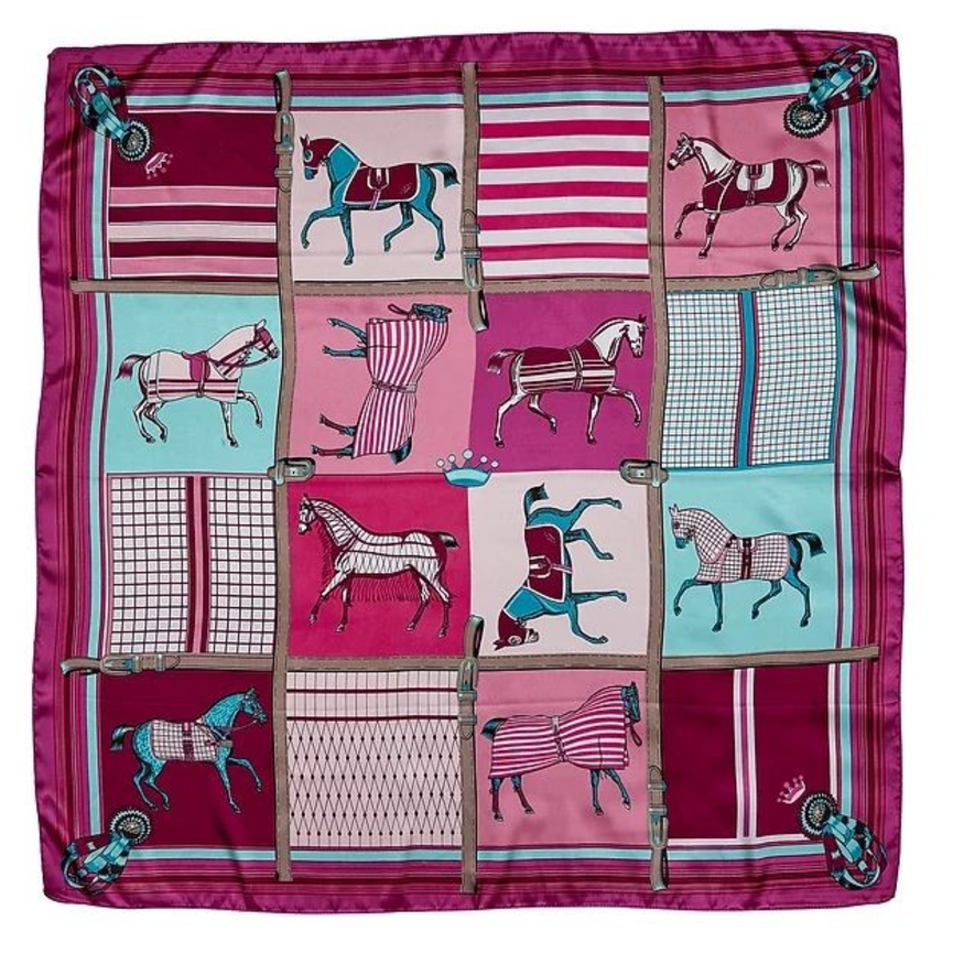 Silky Scarf - Horses in Blankets 36" x 36"