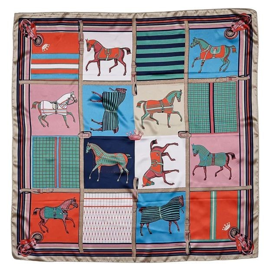 Silky Scarf - Horses in Blankets 36" x 36"