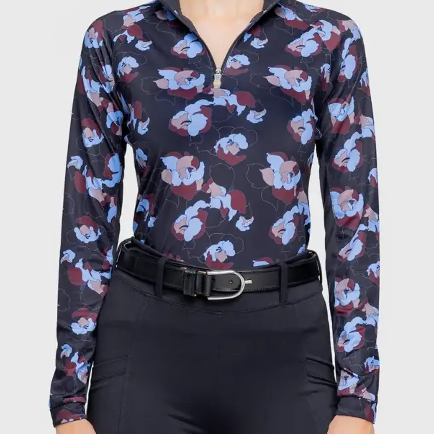 Long Sleeve Black Floral 1/4 Zip
