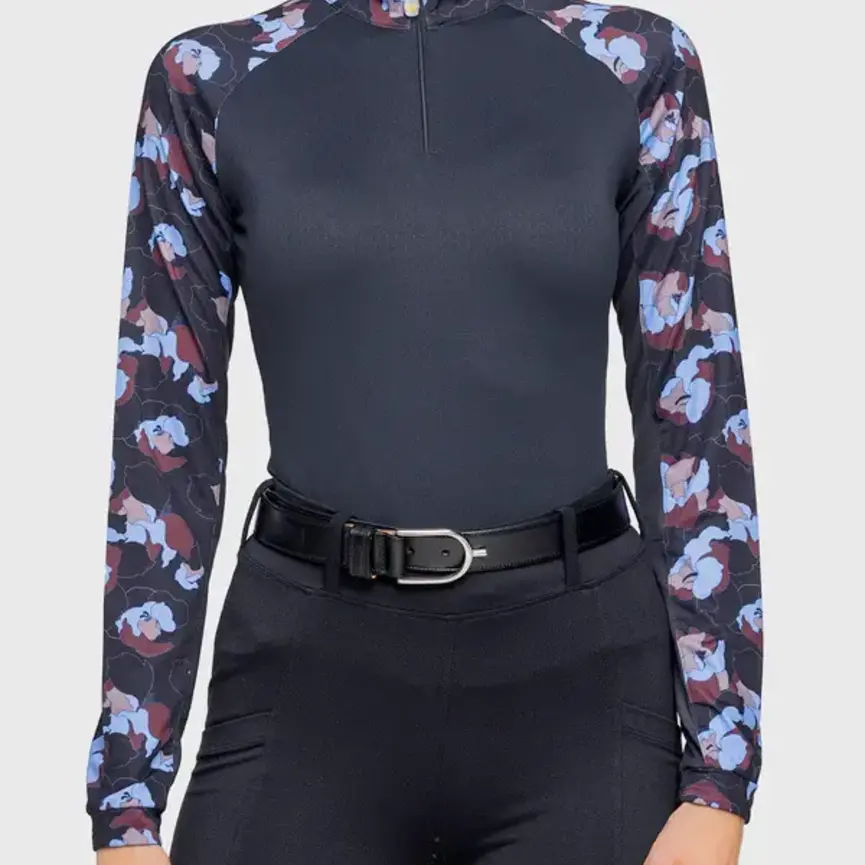Long Sleeve Raglan Black Floral 1/4 Zip