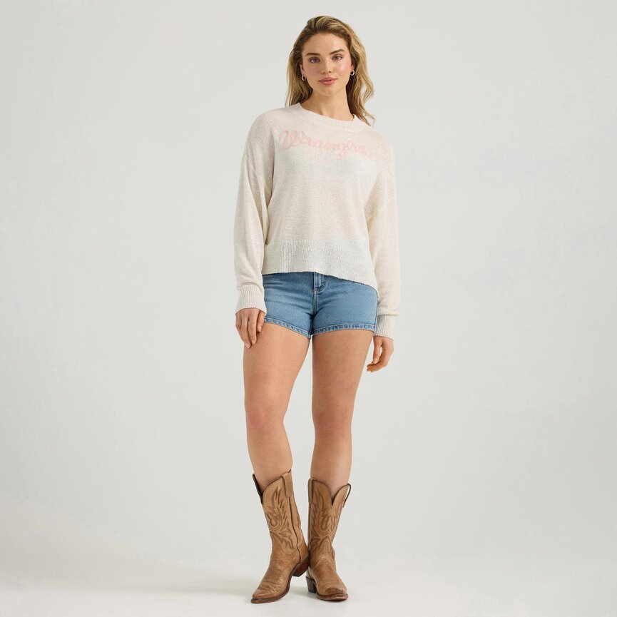 Retro Vintage Crew Sweater - White