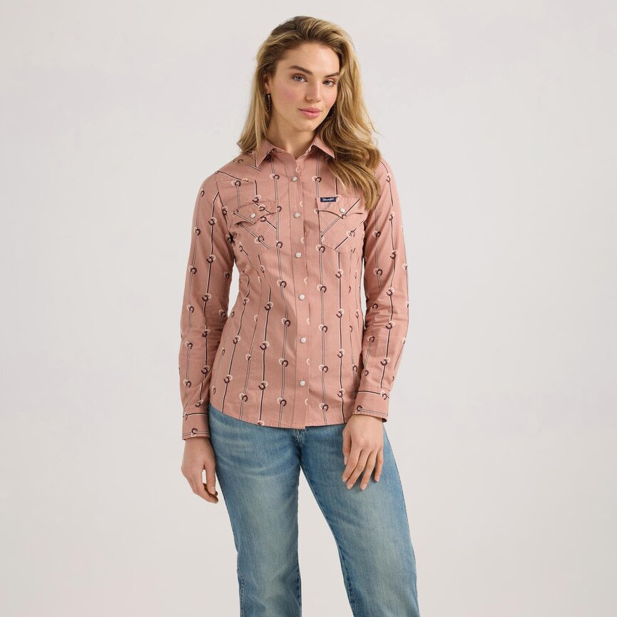 Retro Western Vintage Snap Top - Rose