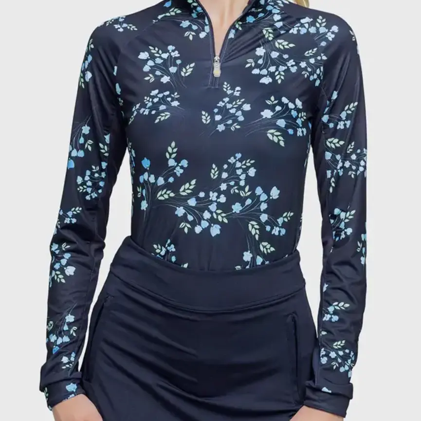 Long Sleeve Navy Rosebud 1/4 Zip