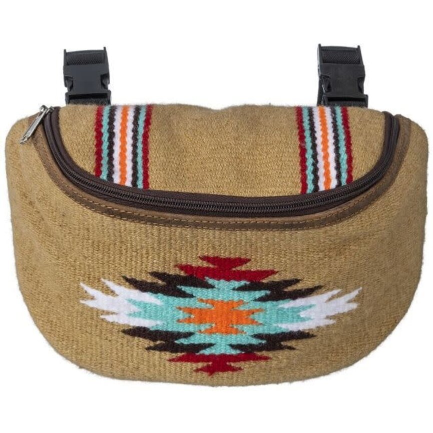 Tan Saddle Pouch with Hand Weaving