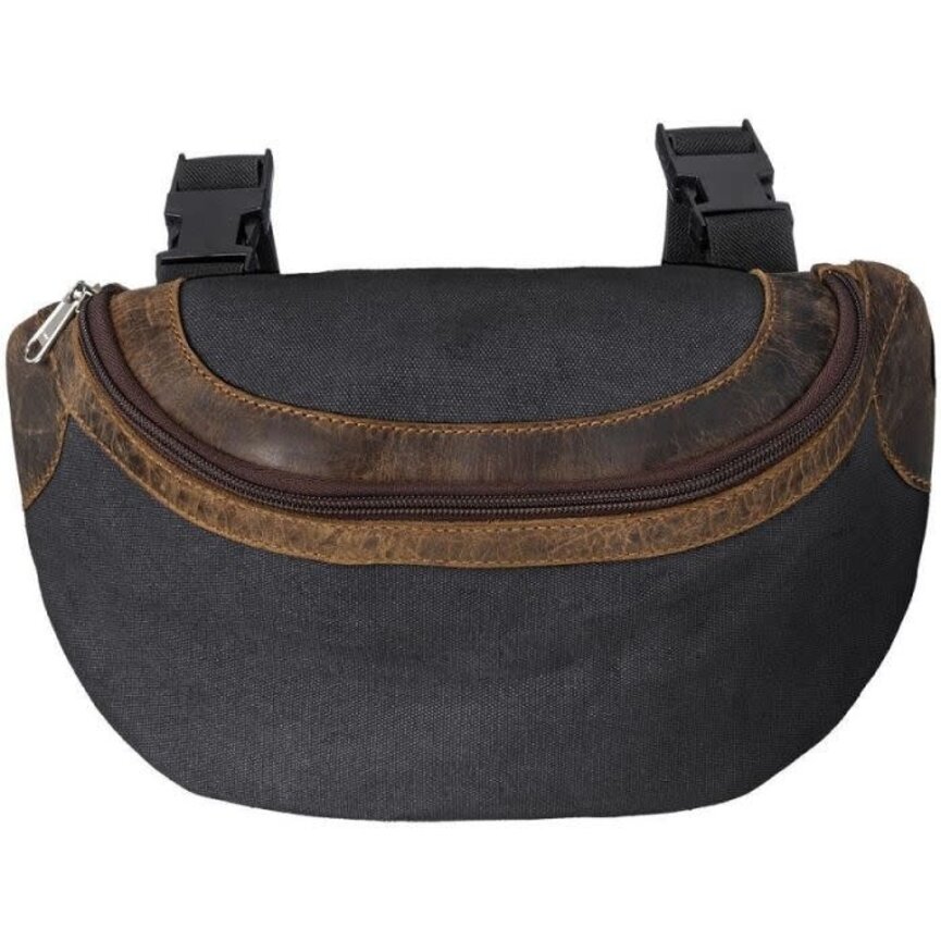 Black Canvas Pommel Bag with Leather Accents