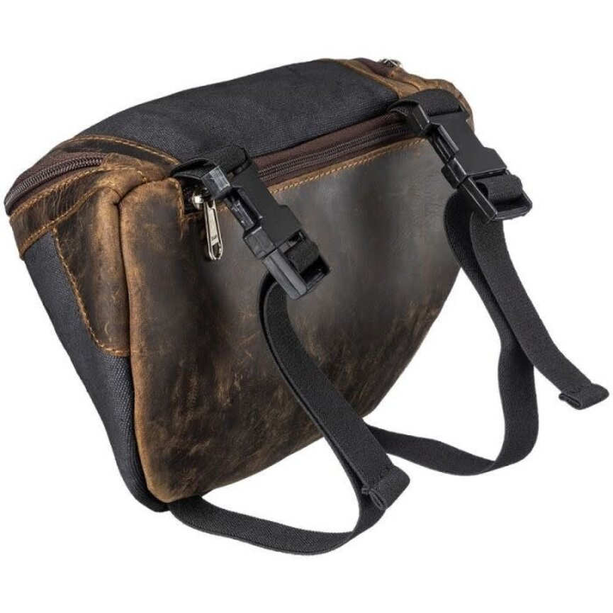 Black Canvas Pommel Bag with Leather Accents