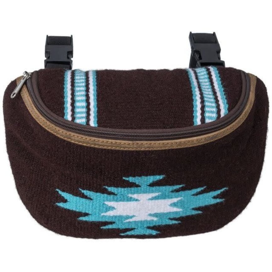 Brown Saddle Pouch with Hand Weaving