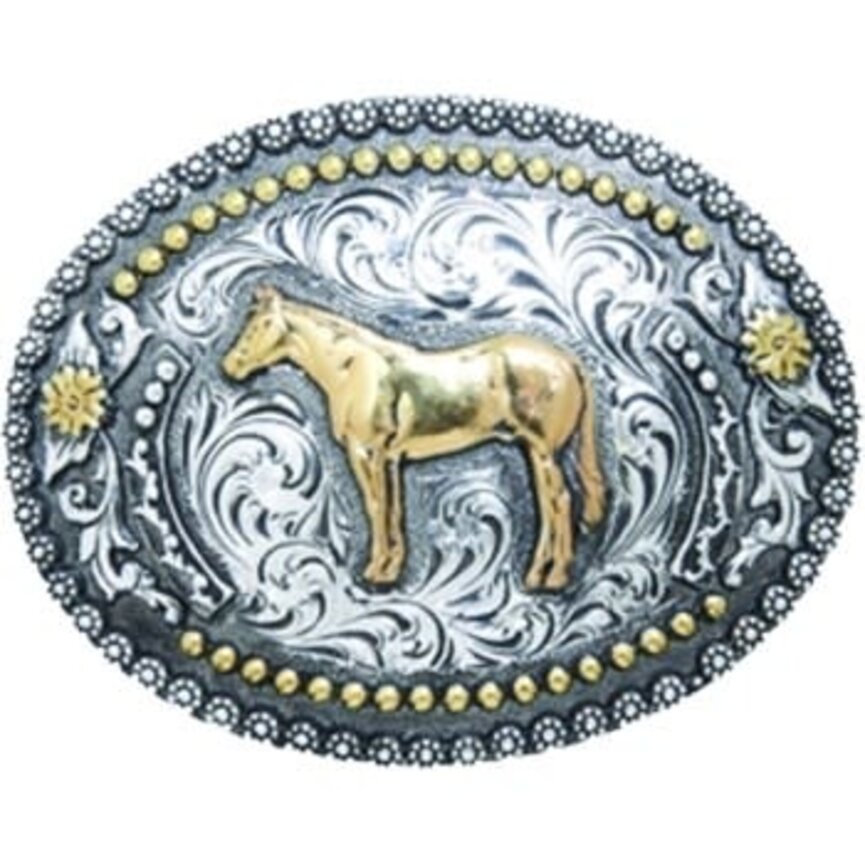 STANDING HORSE OVAL W/FANCY BERRY EDGE BUCKLE