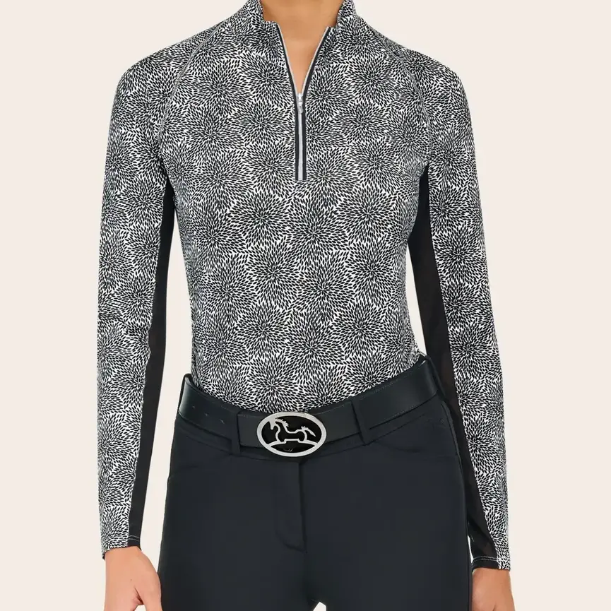 Libby 1/4 Zip Shirt in Black Floral Burst