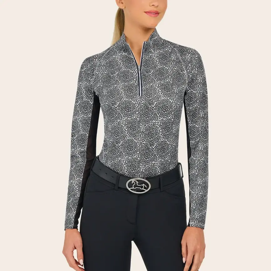 Libby 1/4 Zip Shirt in Black Floral Burst