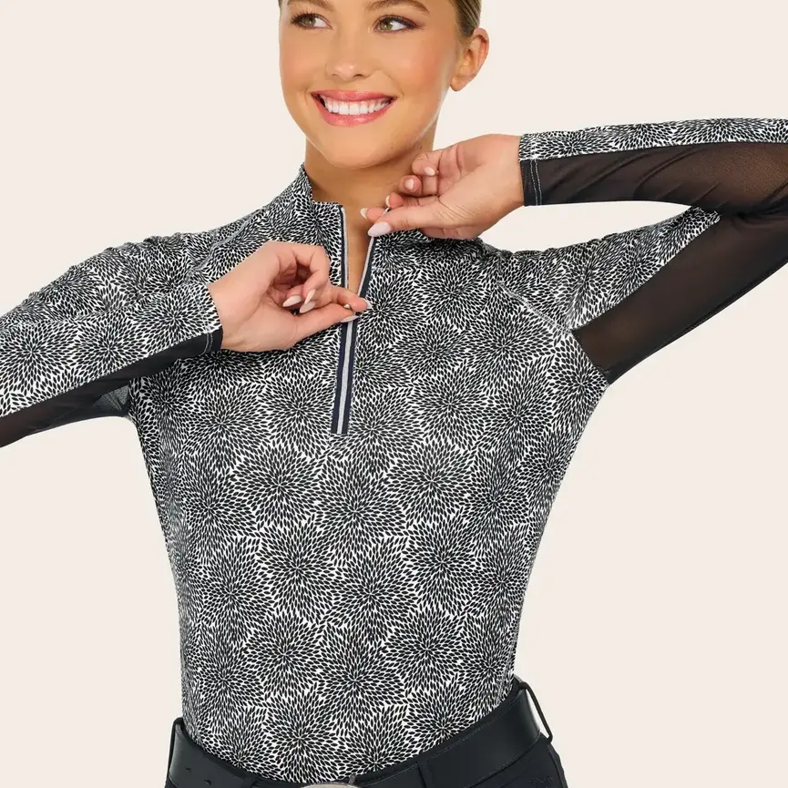 Libby 1/4 Zip Shirt in Black Floral Burst