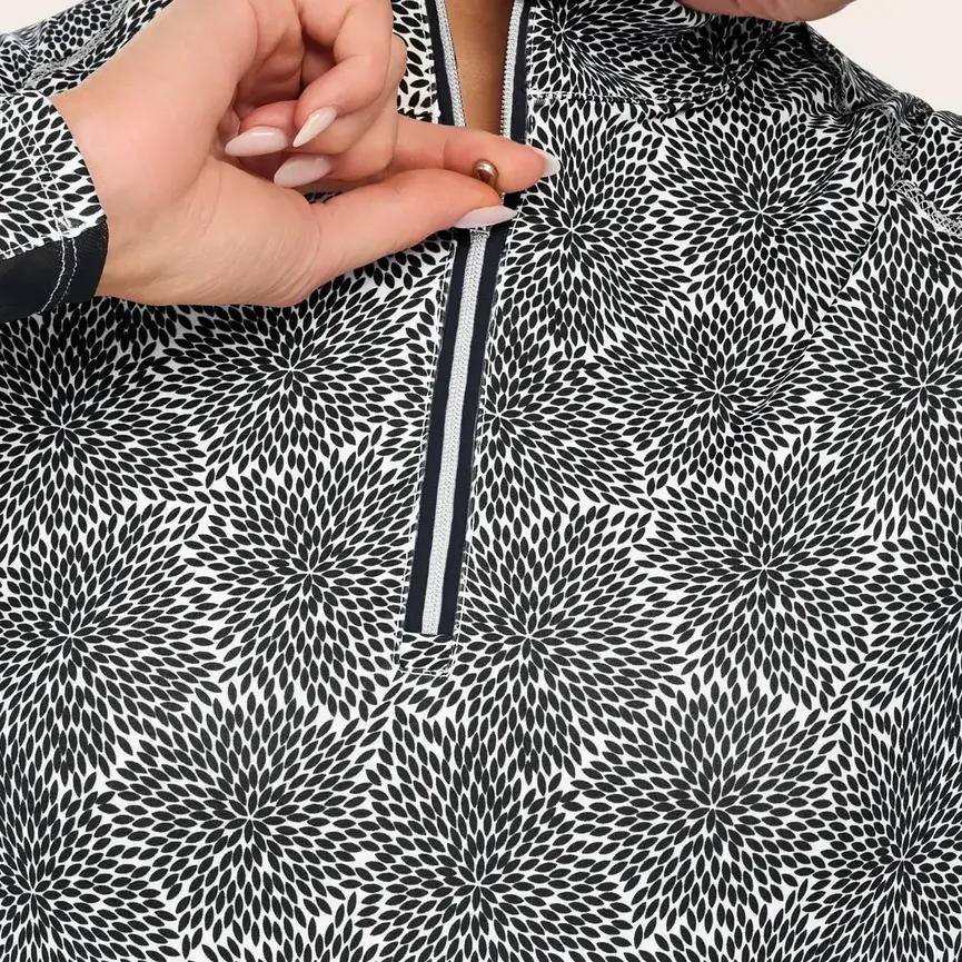 Libby 1/4 Zip Shirt in Black Floral Burst