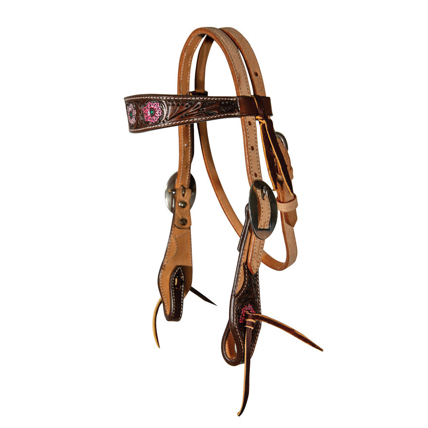 PINK FLOWER BROWBAND PONY HEADSTALL