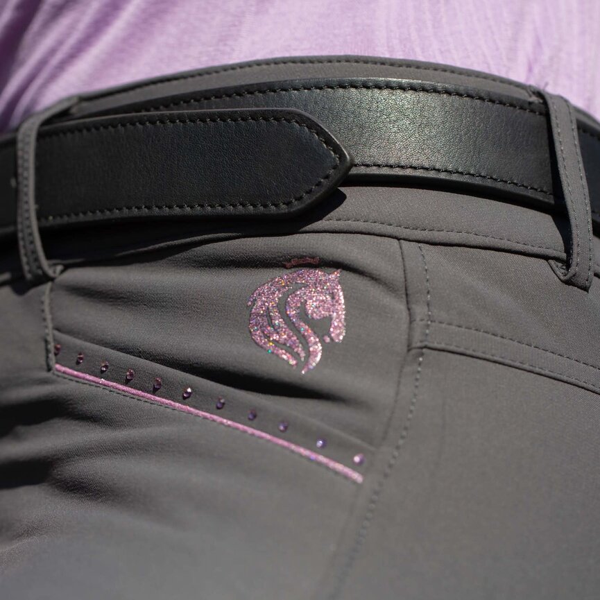 Victoria Womens Silicone Full Seat Breeches - Carbon Grey/Orchid Mist