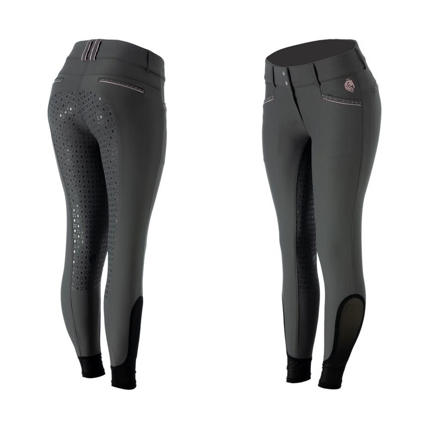 Victoria Womens Silicone Full Seat Breeches - Carbon Grey/Orchid Mist