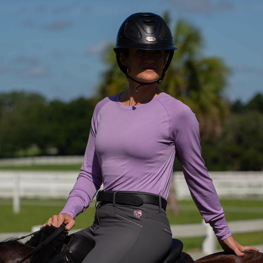 Victoria Womens Silicone Full Seat Breeches - Carbon Grey/Orchid Mist