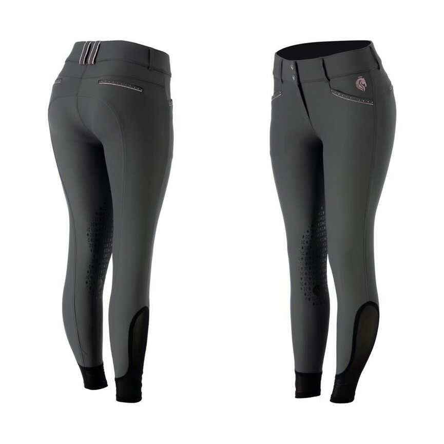 Victoria Womens Silicone Knee Patch Breeches - Carbon Grey/Orchid Mist