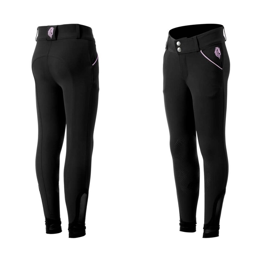 Greta Kids Summer Knee Patch Breeches - Black/Orchid Mist