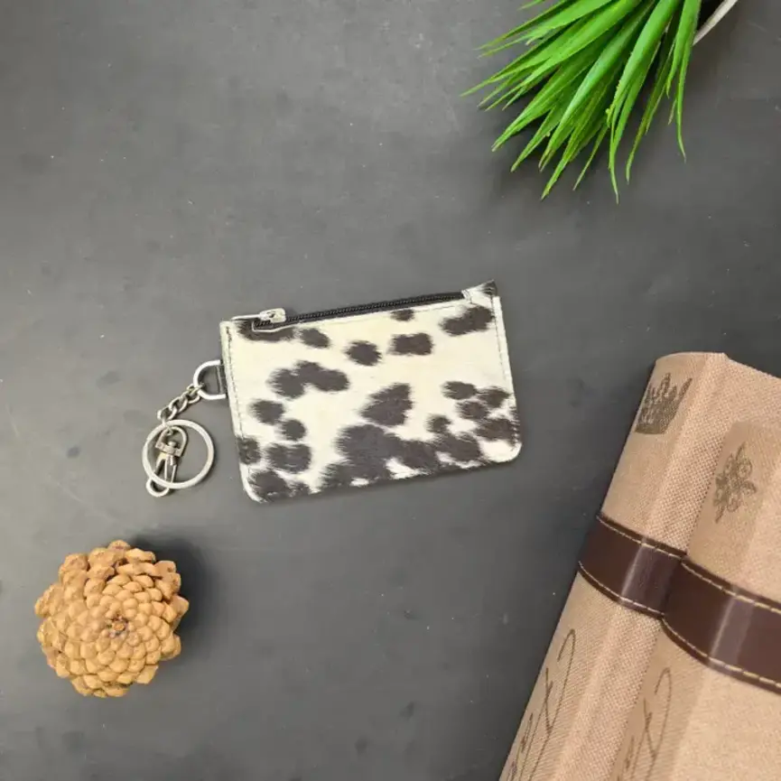Genuine Hair-On Cowhide Keychain Wallet – Card & Coin Purse