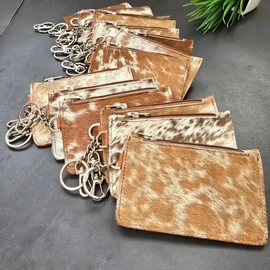 Genuine Hair-On Cowhide Keychain Wallet – Card & Coin Purse