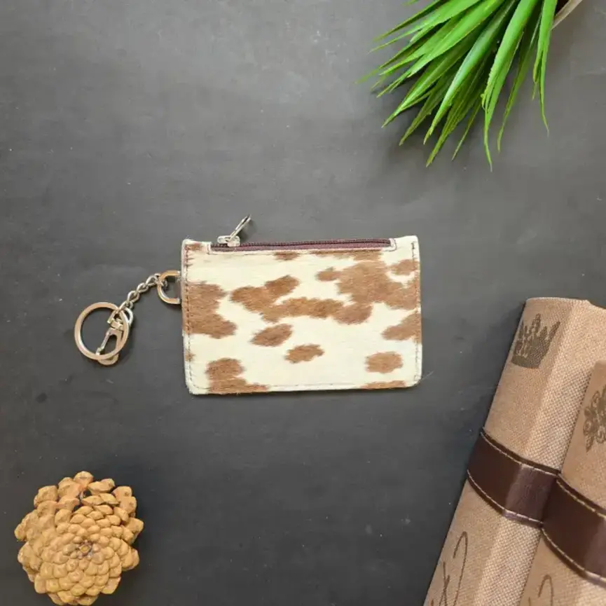 Genuine Hair-On Cowhide Keychain Wallet – Card & Coin Purse