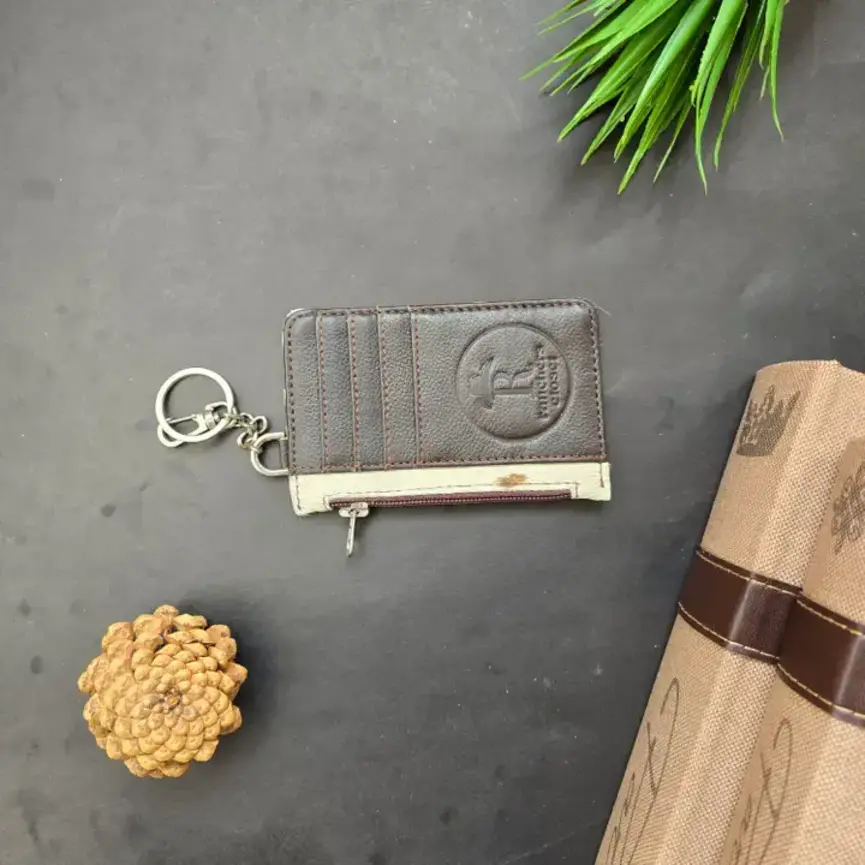 Genuine Hair-On Cowhide Keychain Wallet – Card & Coin Purse