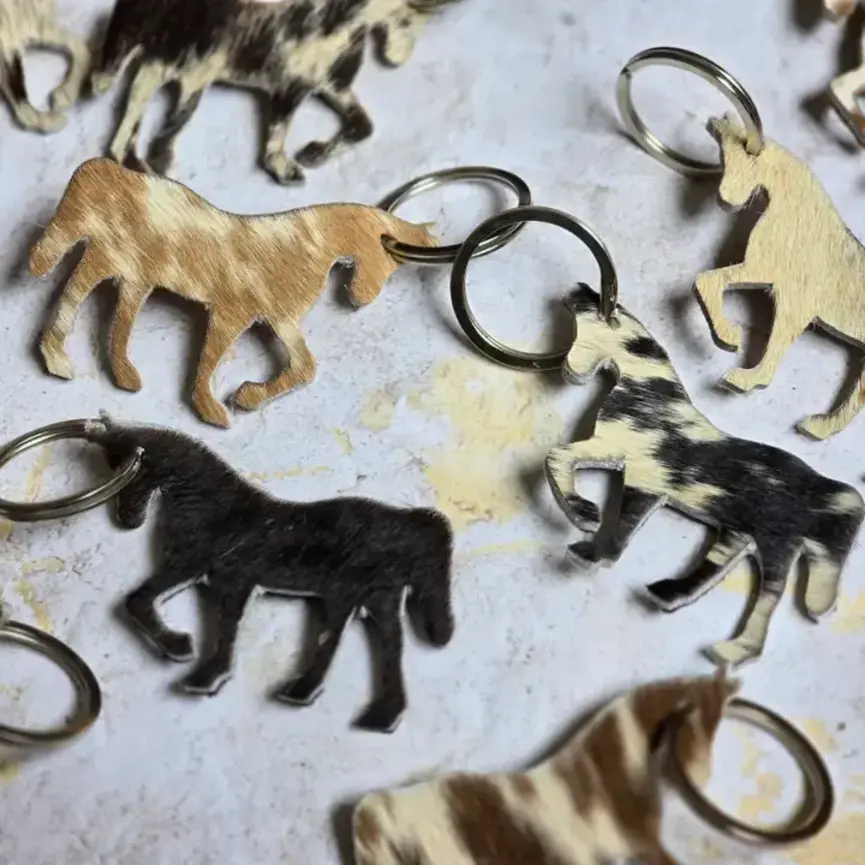 Genuine Cowhide Horse Keychain – Handmade Hair-On