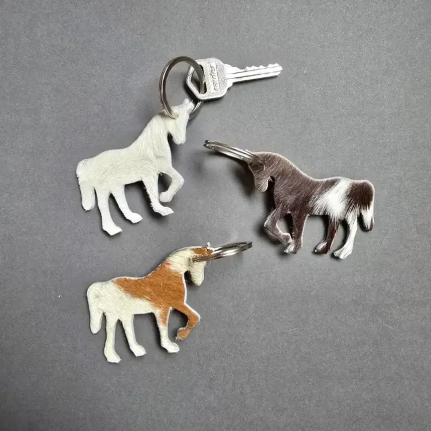 Genuine Cowhide Horse Keychain – Handmade Hair-On