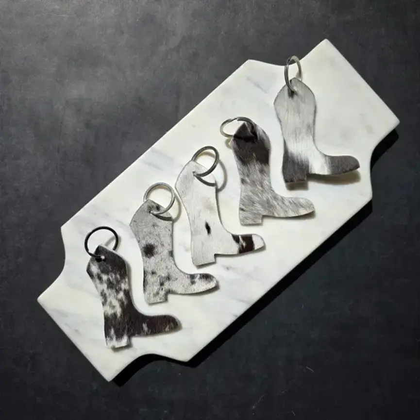 Genuine Cowhide Boot Keychain – Handmade Hair-On