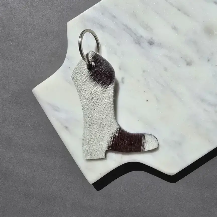 Genuine Cowhide Boot Keychain – Handmade Hair-On