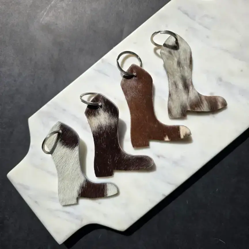 Genuine Cowhide Boot Keychain – Handmade Hair-On