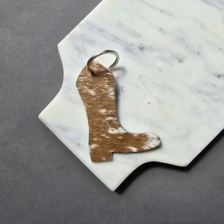 Genuine Cowhide Boot Keychain – Handmade Hair-On