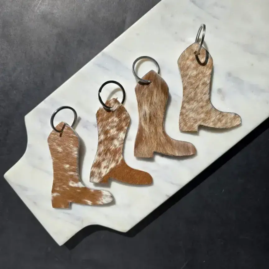 Genuine Cowhide Boot Keychain – Handmade Hair-On