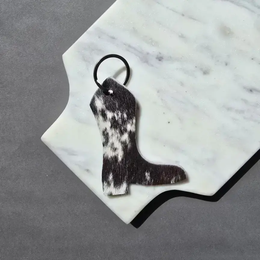 Genuine Cowhide Boot Keychain – Handmade Hair-On