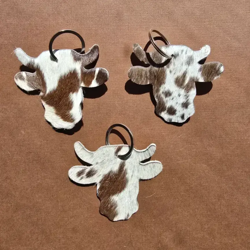 Handmade Cow Head Keychain – Genuine Hairon Cowhide