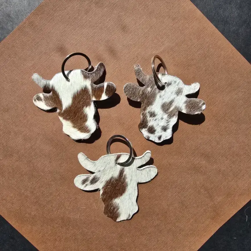 Handmade Cow Head Keychain – Genuine Hairon Cowhide