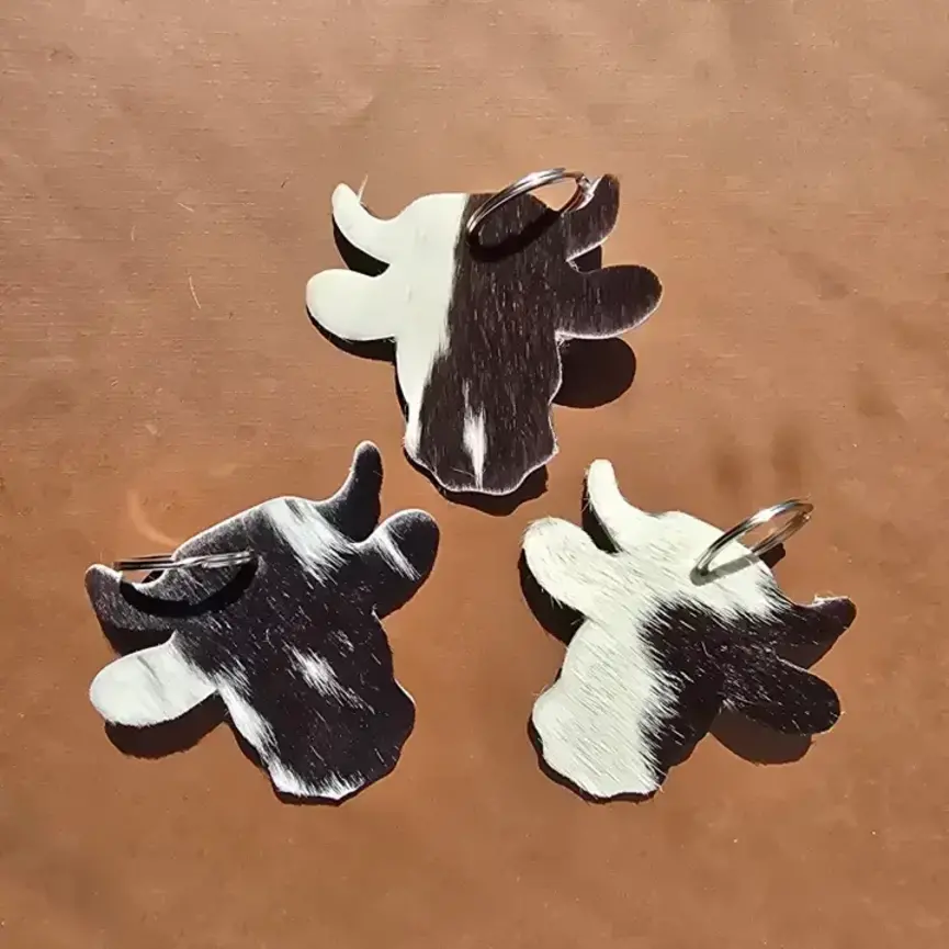 Handmade Cow Head Keychain – Genuine Hairon Cowhide
