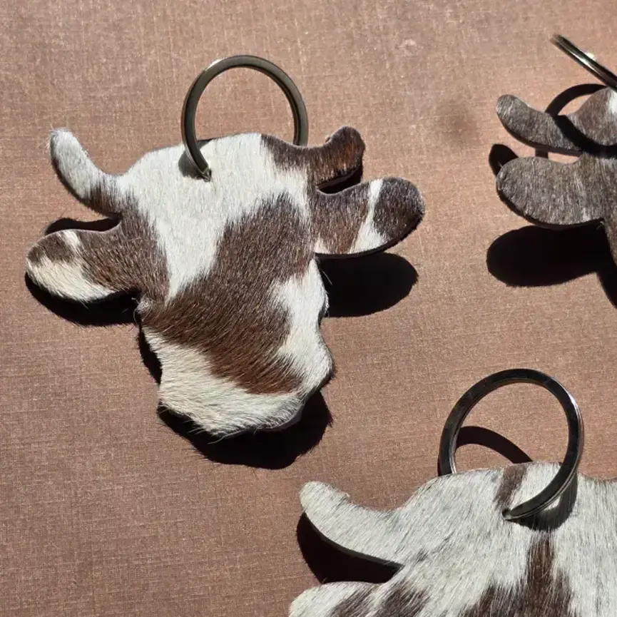 Handmade Cow Head Keychain – Genuine Hairon Cowhide