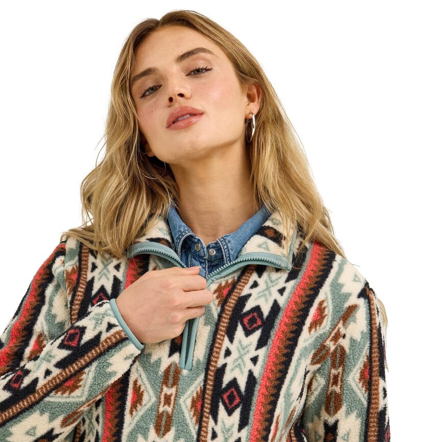 Retro Punchy Sherpa Zip Pullover - Green
