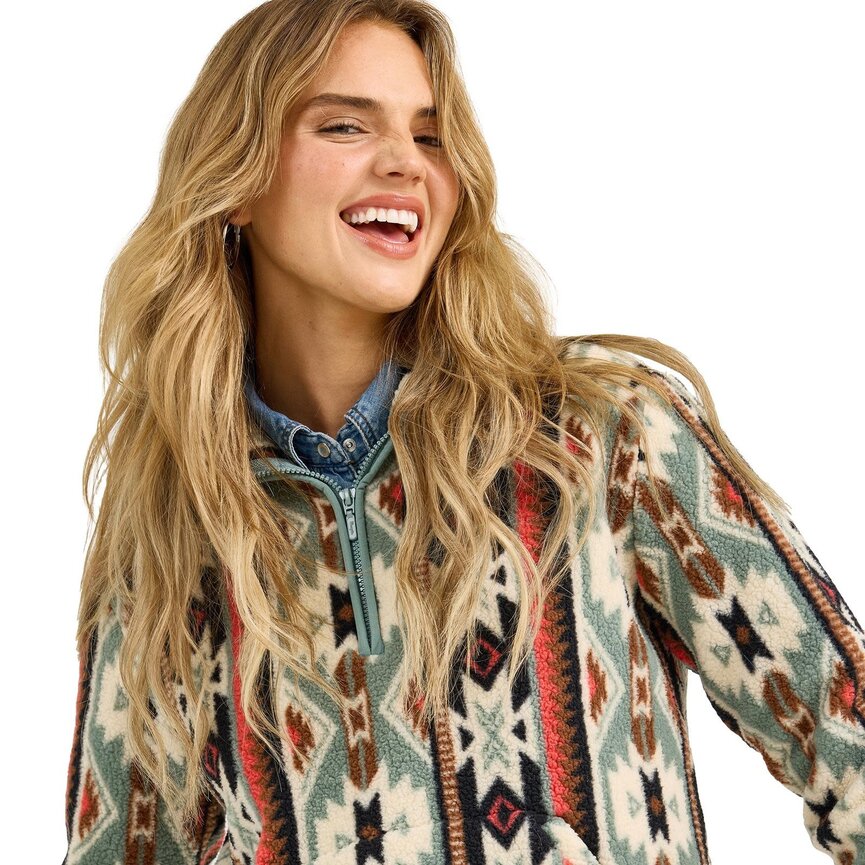 Retro Punchy Sherpa Zip Pullover - Green