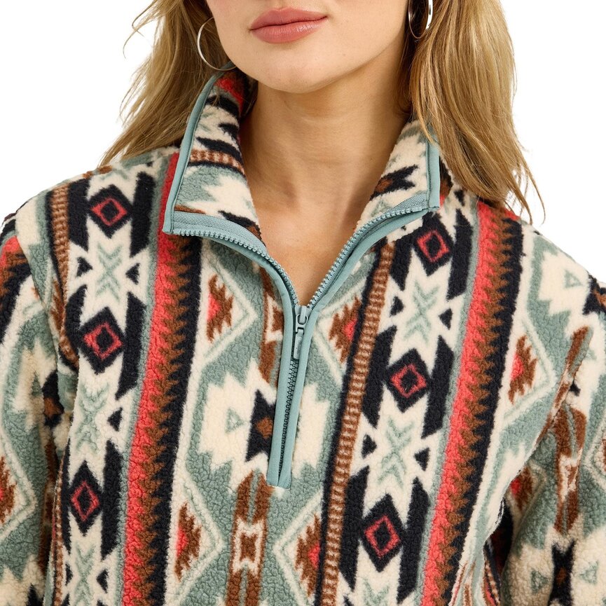 Retro Punchy Sherpa Zip Pullover - Green