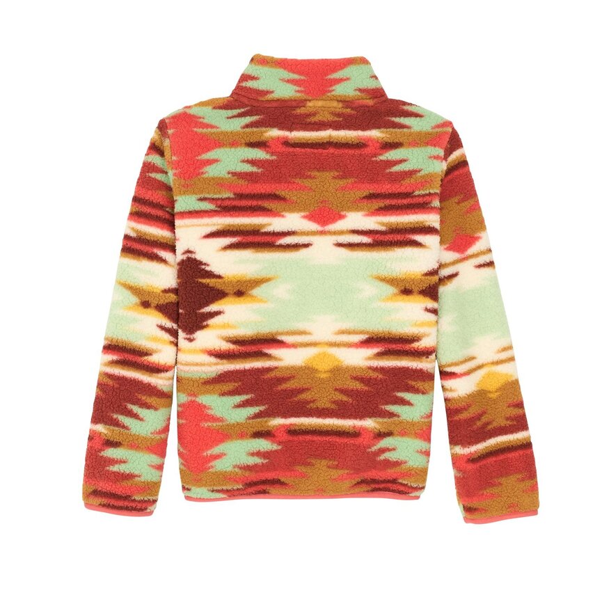 Girls Sherpa Zip Pullover - Aztec Pink / Green