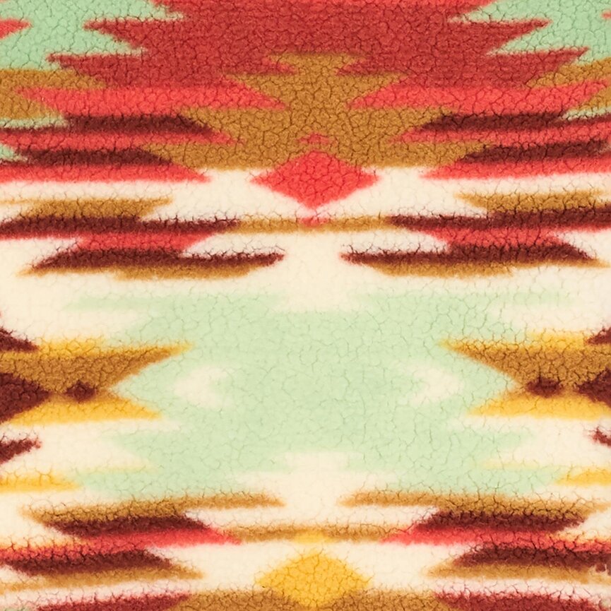 Girls Sherpa Zip Pullover - Aztec Pink / Green