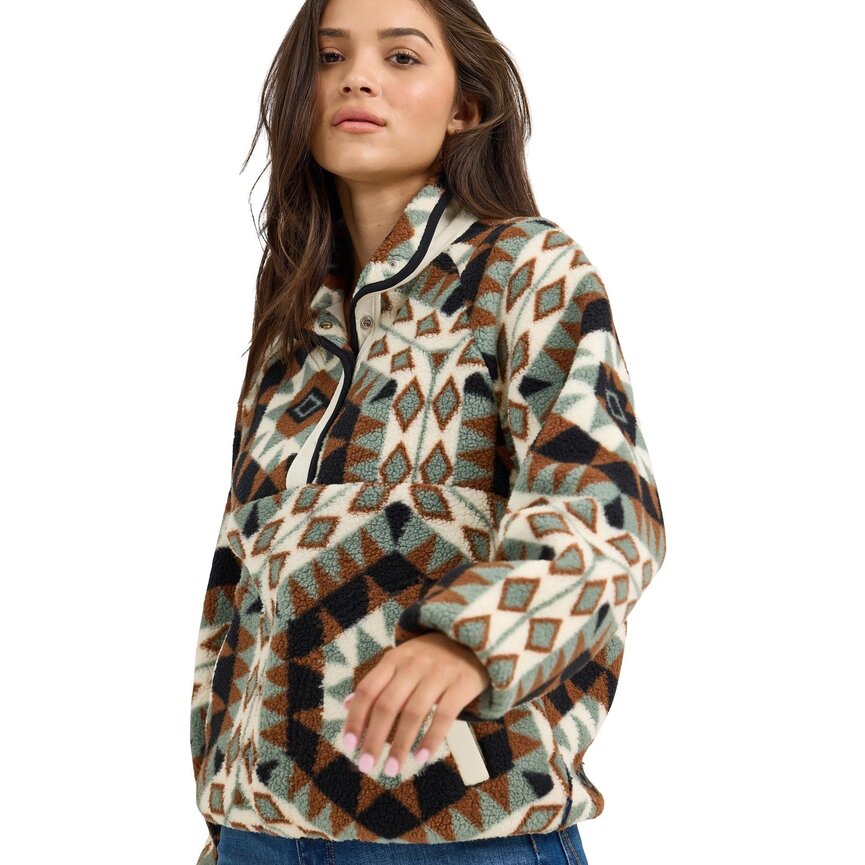 Retro Western Vintage Sherpa Snap Pullover - Aztec Green