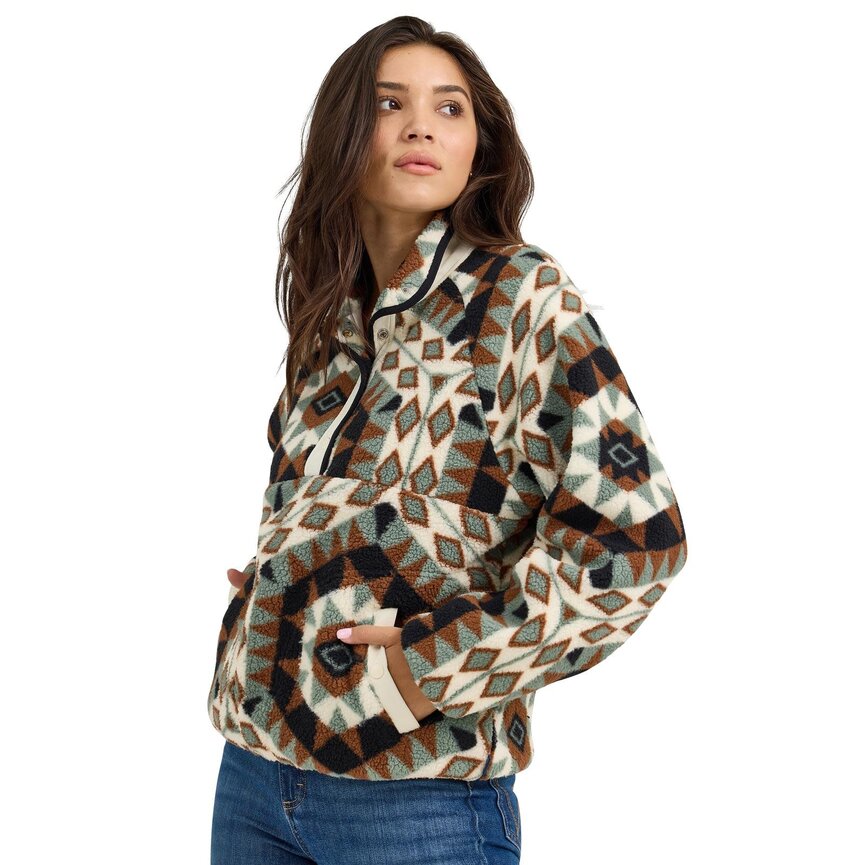 Retro Western Vintage Sherpa Snap Pullover - Aztec Green