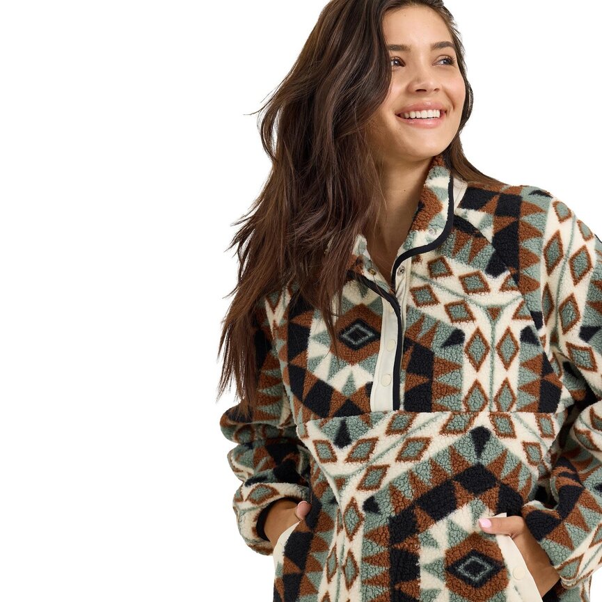 Retro Western Vintage Sherpa Snap Pullover - Aztec Green
